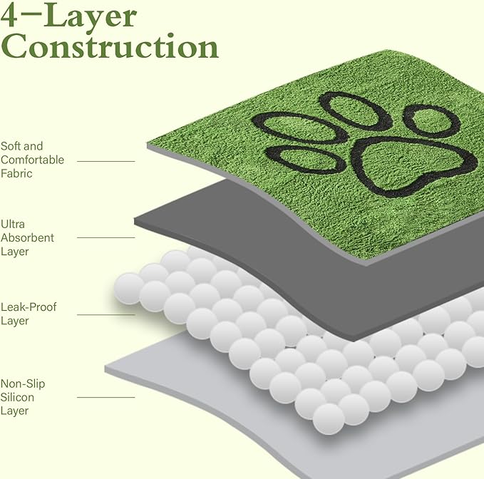 Qeils Washable Pee Pads for Dogs, 2 Pack Super Absorbent Reusable Puppy Pads with Green Long Wool for Potty Training, Floor, Couch, Bed, and Crate,36"x 41"