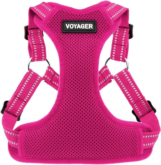 Best Pet Supplies Voyager Adjustable Dog Vest Harness Breathable No Pull Harness for Small, Medium, Large Dogs, Harness for Walking, Jogging, Easy Step-In, Reflective Stripes - (Fuchsia), XL