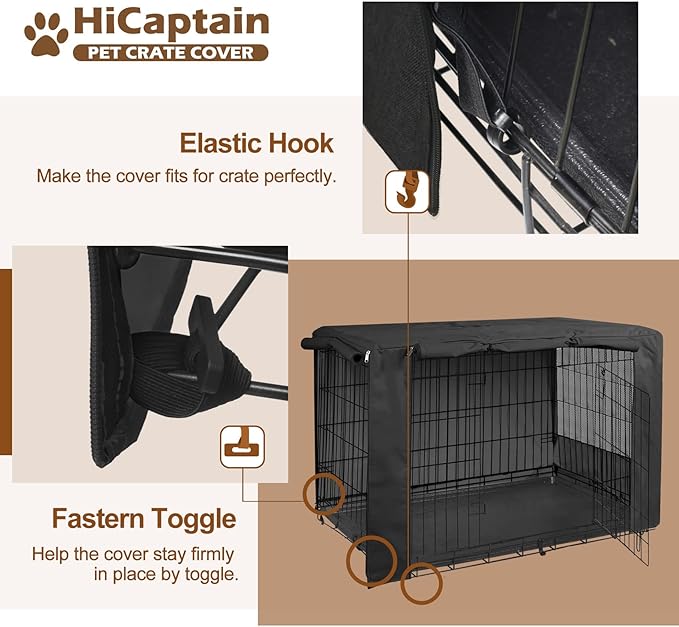 HiCaptain Folding Metal Dog Crate Cover for 30 Inch Wire Pet Cage (Black)