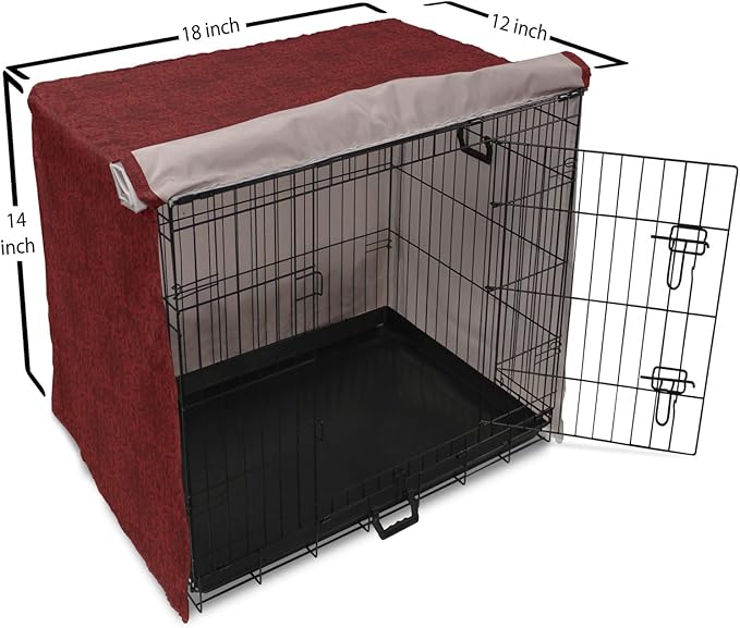 Lunarable Burgundy Dog Crate Cover, Intricate Spring Motifs Abstract Style Blossoming Branches Flower Buds, Easy to Use Pet Kennel Cover for Small Dogs Puppies Kittens, 18 Inch, Burgundy Red