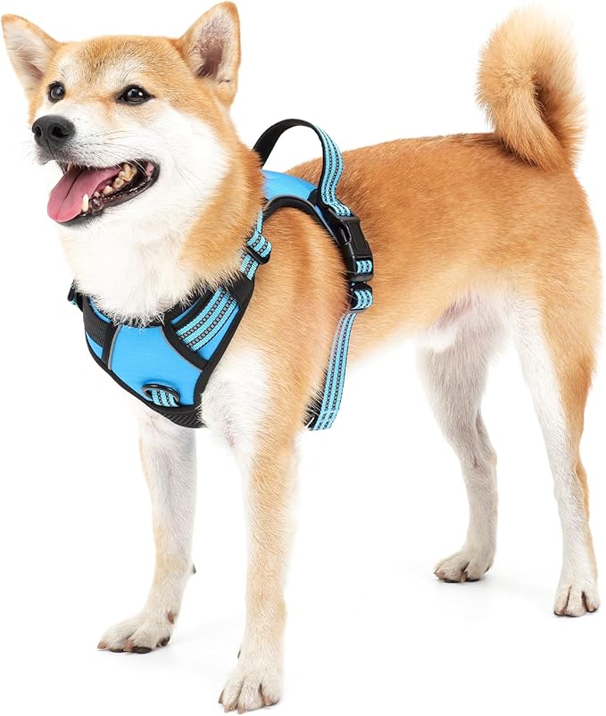 SUUVKING Dog Harness,No Pull Harness,Reflective No-Choke Pet Oxford Vest,Adjustable Soft Padded Pet Vest with Handle for Small to Large Dogs(Blue,M)
