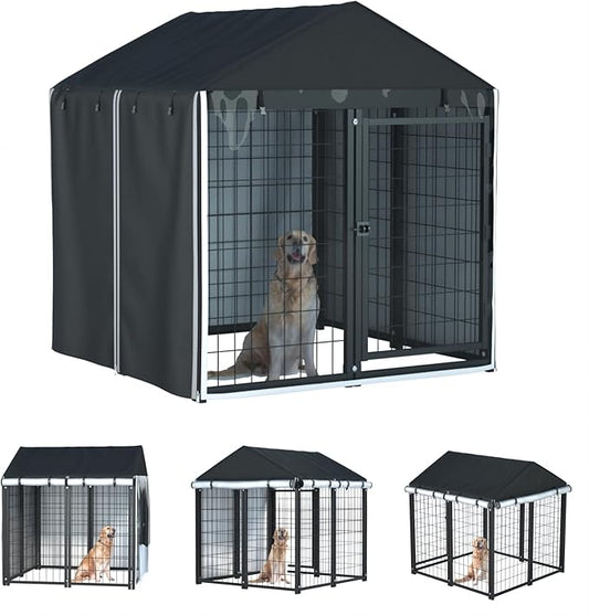 Outdoor Dog Kennel Cover,Full Coverage for 4.2'Dx4.2'Wx4.5'H Dog Cages,600d Heavy Duty Waterproof Large Dog Kennel Cover,(Kennel Not Included) Black