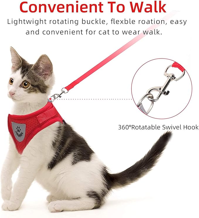 Cat Harnesses for Small Dogs - Cat Harnesses and Leashes for Walking, Adjustable Reflective Step in Dog Harness for Small Dog and Cat (Red, XS (10.2” – 11.4”))