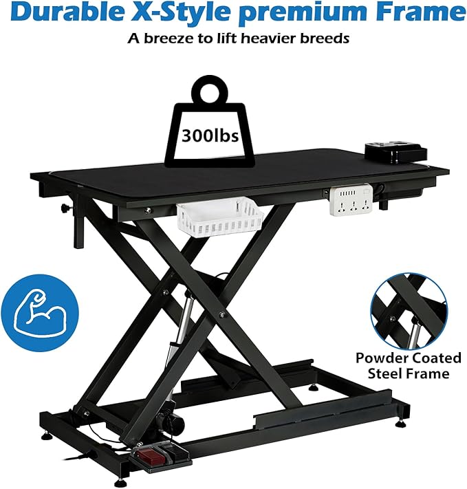 Professional Electric Dog Grooming Table Heavy Duty Pet Grooming Table Height Adjustable w/Leveling Wheels, Dog Grooming Arm, Anti Slip Tabletop &Tool Organizer, Dog Grooming Station 50" Black