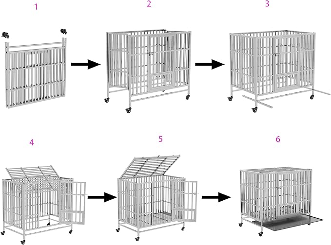 37" 42" 48" Heavy Duty Dog cage Stainless Steel Metal Kennel and Crate, Collapsible for Medium to Large Dogs, Easy to Assemble pet Pen with Four Lockable Wheels, Black Tray (42in)