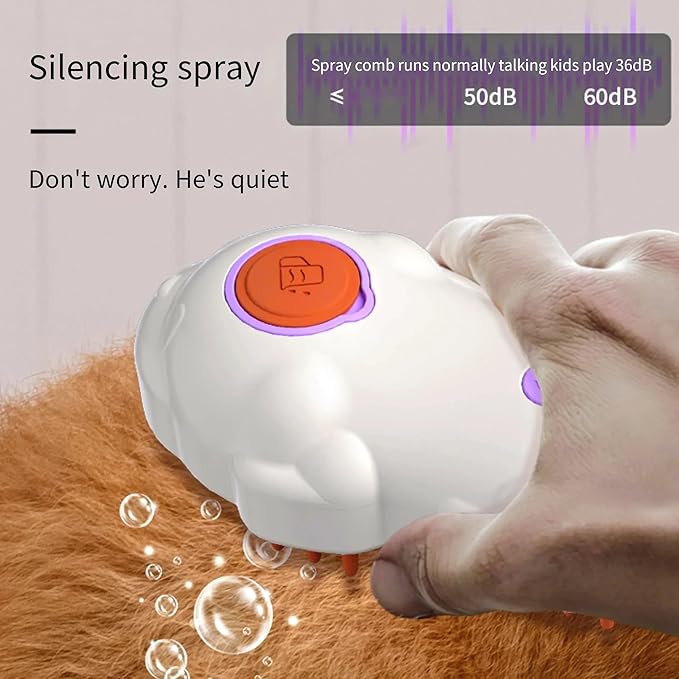 Cat Steam Brush: 3-in-1 Pet Grooming Steamer, Steamy Hair Brush for Cats, Undercoat Removal, Detangle, Removes Fleas, White, Hair Brush