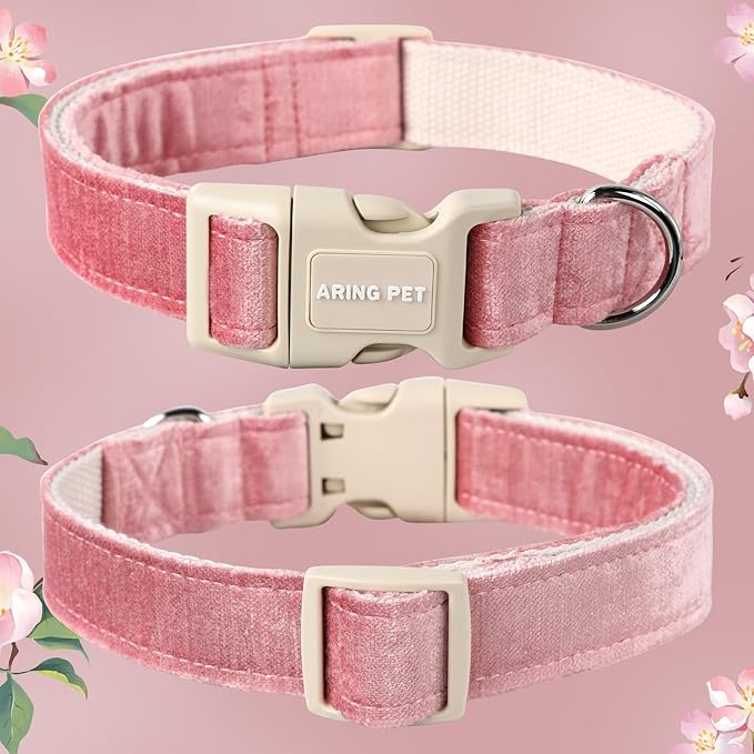 ARING PET Pink Dog Collar-Cute Dog Collar for Small Dogs, Lightweight Cotton Wedding Pet Collars with Quick Release Buckle for Small Medium Large Dog
