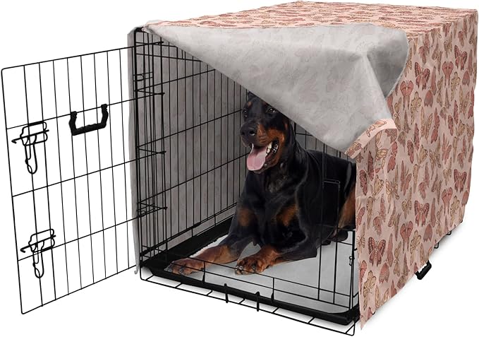 Ambesonne Butterfly Dog Crate Cover, Summer Time Ornamental Flying Creatures in Rose Tones, Easy to Use Pet Kennel Cover for Medium Large Dogs, 42 Inch, Blush Coral