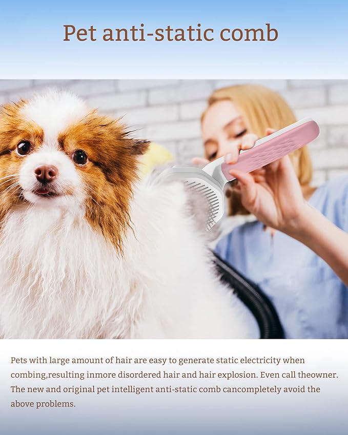 Pet Grooming Comb - Multi-Purpose Anti-Static Long Hair Brush for Gentle Undercoat Removal and Smooth Brushing (Red)