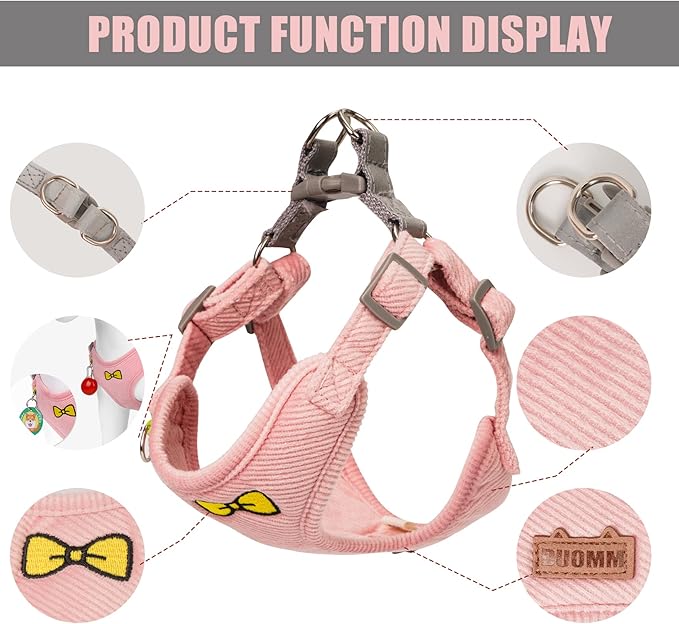 No Pull Dog Harness with Leash Pet Soft Vest Harness and Leash Set Dog Cat No Choke Escape Proof Harness Reflective Step in Harness for Small Medium Dogs Cats (Pink, Small)