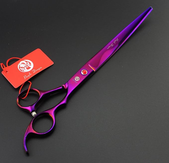 Purple Dragon 8.0 inch Professional Pet Grooming Scissors,Dog Straight Shear, Thinning/Blending Scissor & 2 PCS Curved Shear with Bag (Purple)