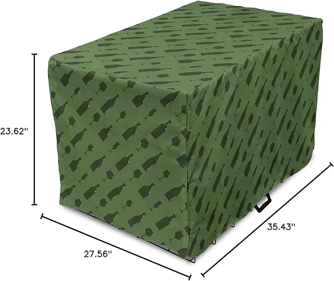 Lunarable Drinks Dog Crate Cover, Monotone Style Shapes of Wine Bottles and Glasses Diagonally Arranged, Easy to Use Pet Kennel Cover for Medium Large Dogs, 36 Inch, Reseda Green Olive Green