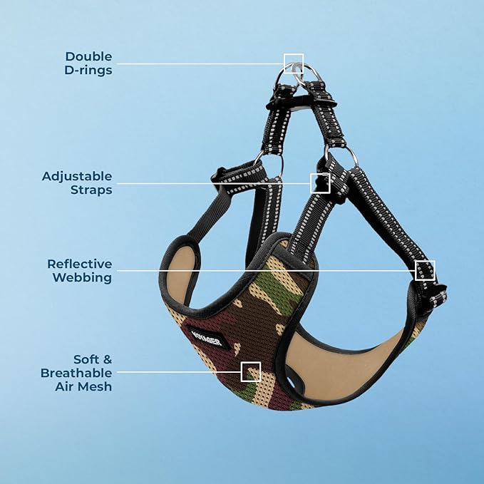 Best Pet Supplies Voyager Adjustable Dog Vest Harness Breathable No Pull Harness for Small, Medium, Large Dogs, Harness for Walking, Jogging, Easy Step-in, Reflective Stripes - (Army Base), M