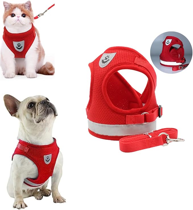 Cat Harnesses for Small Dogs - Cat Harnesses and Leashes for Walking, Adjustable Reflective Step in Dog Harness for Small Dog and Cat (Red, XS (10.2” – 11.4”))
