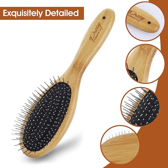 Molain Dog Grooming Brush - 20mm Stainless Steel Round Pins, Bamboo Handle, No Scratch Brush for All Hair Types (1Pc)