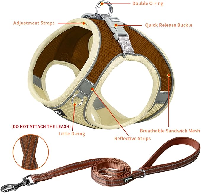 AIITLE Escape Proof Dog Harness - Step in Adjustable Dog Harness No Choke Over with Breathable Mesh and Quick-Release Buckle for Spring- Outdoor Walking, Camping, Training for Medium Dogs Beige XL