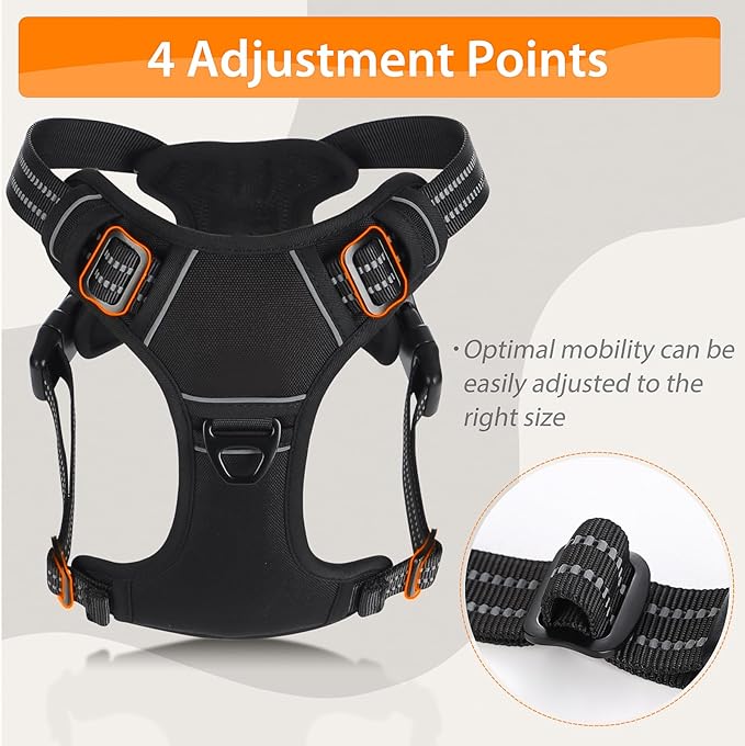 Dog Harness,No Pull Pet Harness Adjustable Reflective Pet Harness Easy Control Handle for Small to Large Dogs Soft Padded Puppy Vest (Black, Large)
