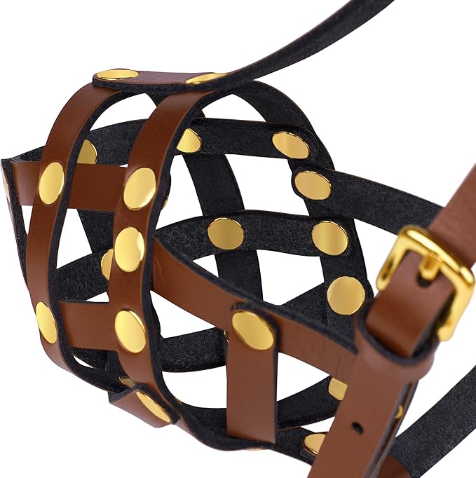 OOPSDOGGY Cocker Spaniel Dog Muzzle for Small Dogs - Leather Breathable Secure Basket Muzzle for Small Medium Breeds Prevents Biting No Chewing Adjustable (Brown, Size 1 - Cocker Spaniel)