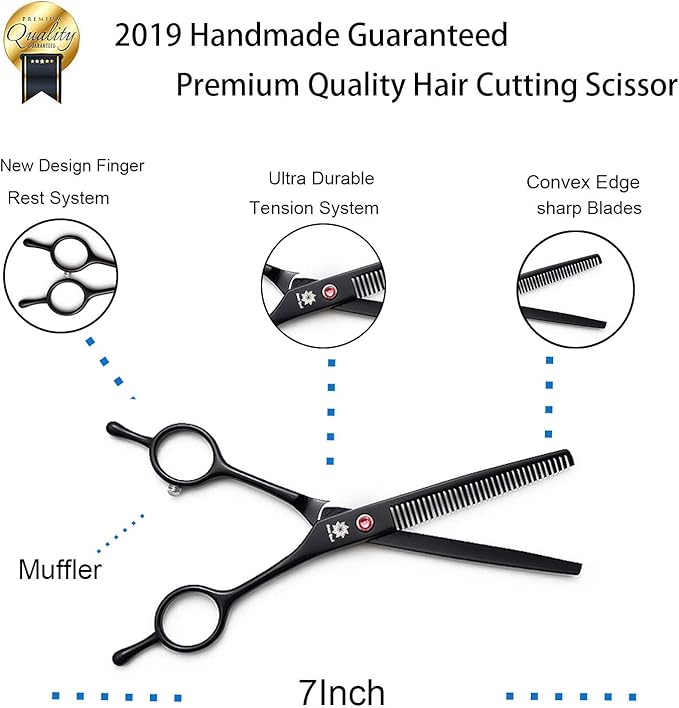 Dream Reach 7.0 Inch Professional Pet Cat Dog Grooming Shears Scissor, Straight, Curved, Thinning/Blending/Chunking Scissors Kit (thinning Shear)