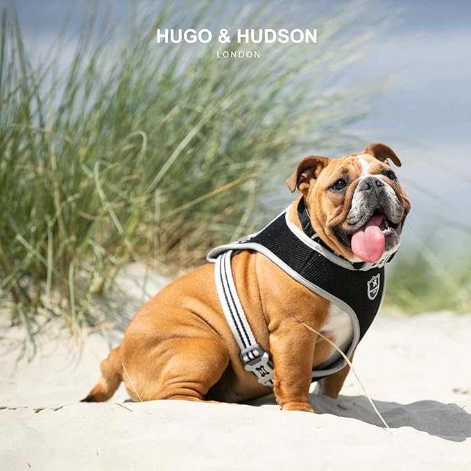 HUGO & HUDSON Dog Harness No-Pull Pet Harness Adjustable Quick Dry Mesh Padded Vest, Black, L