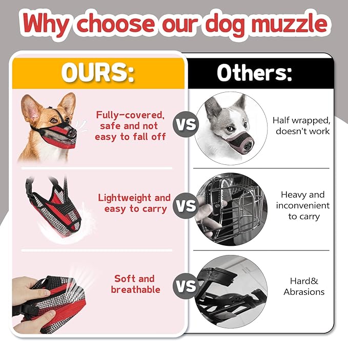 Dog Muzzle for Large Medium Small Dogs, Soft Mesh Muzzle for Dogs with Reflective Adjustable Strap, Prevent Biting Chewing and Licking, Dog Nose Open Design for Reduction Friction (Red, XL)