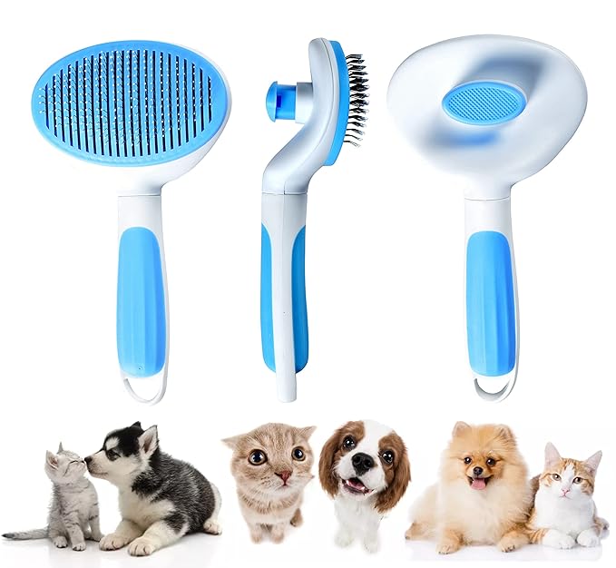 Self-Cleaning Slicker Brush for Pet Grooming - Massaging Tool for Long and Short Hair, Gently Removes Loose Undercoat and Mats