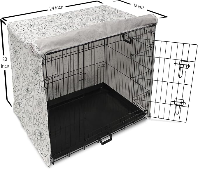 Ambesonne Sacred Geometry Dog Crate Cover, Circular Formations with Dots Flower Like Elements Design Print, Easy to Use Pet Kennel Cover for Cats & Medium Dogs, 24 Inch, Dark Petrol Blue White