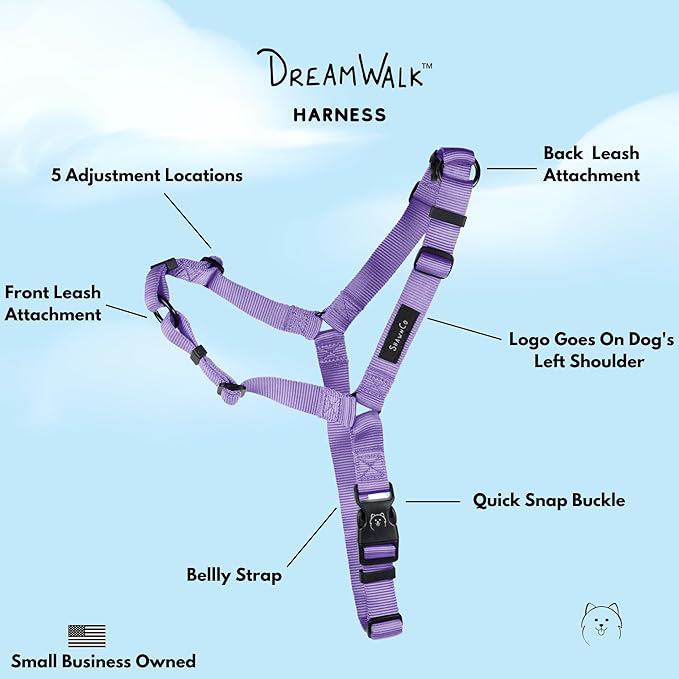 ShawnCo Dream Walk No-Pull Dog Harness- Adjustable, Comfortable, Easy to Use Pet Halter to Help Stop Pulling for Small, Medium and Large Dogs (ICY Lilac, XL)