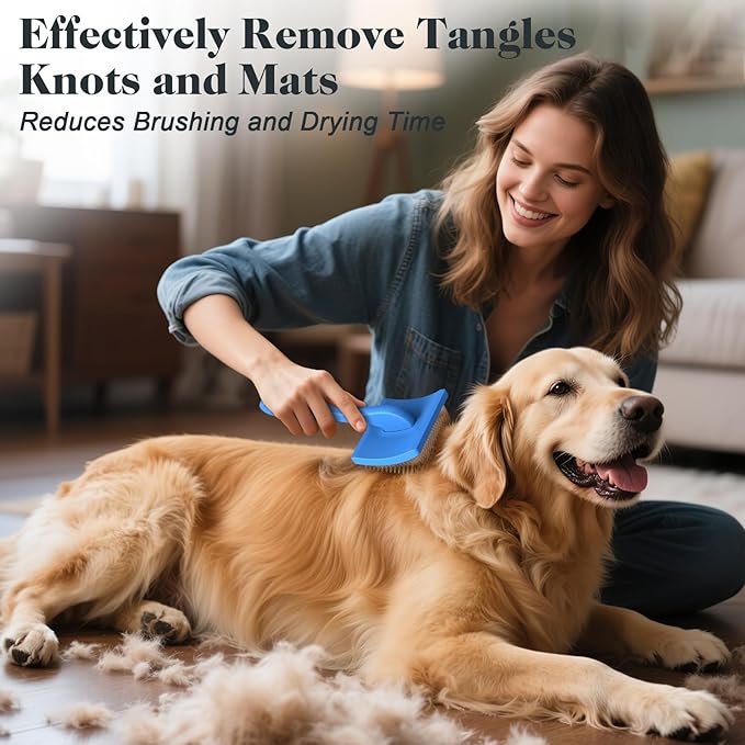 2PCS Slicker Brush for Dogs & Pet Comb,Professional Dog Grooming Brush (Goldendoodles,Poodles,Labradoodles) with Extra Long Pins to Effectively Remove Tangles, Knots and Mats-Pet Supplies(Large,Blue)