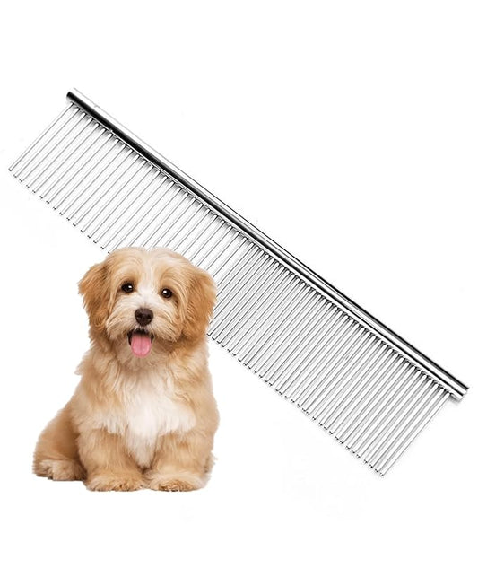 Dematting Combs with Rounded Ends - Stainless Steel Teeth for Removing Tangles and Knots - Professional Grooming Tool for Long and Short Haired Dogs, Cats and Other Pets - 7.28IN