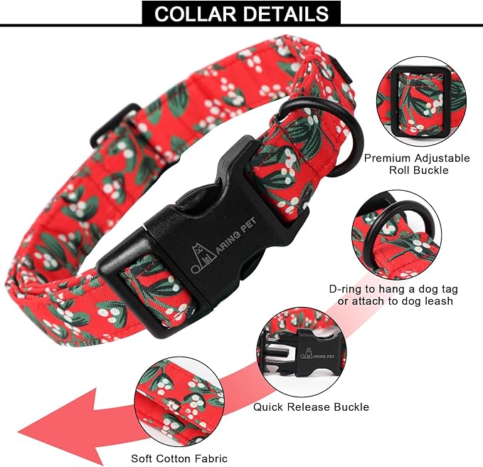 ARING PET Christmas Dog Collar Cute Red Dog Collar, Adjustable Cotton Christmas Small Dog Collars Puppy Collar for Small Medium Large Dogs