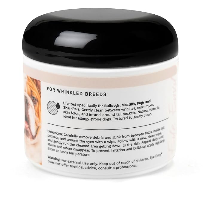 Eye Envy Bulldog Wrinkle Wipes. Wrinkle Wipes for French Bulldog, Pug, English Bulldog. Cleans Wrinkles, Bulldog Tail Pockets. Removes Stains and Odors. Natural, Unscented Wipes. USA Made. 60 Count