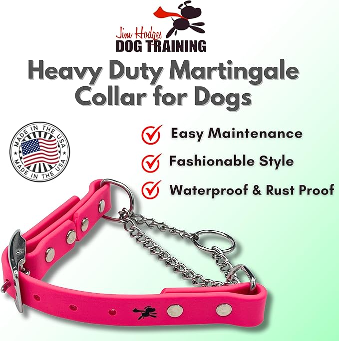 Martingale Collar for Dogs, Biothane, Stainless Steel Hardware, No Pull, Made in The USA, Professional Grade, XL, Pink
