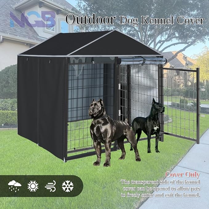 NGB Outdoor Dog Kennel Cover,4'Dx4'Wx4.5'H 600d Heavy Duty Waterproof Dog Cages Cover for Multiple Brands of Dog Kennels,Full Coverage Windproof Anti-UV,Cover Only,Black.（No Kennel）