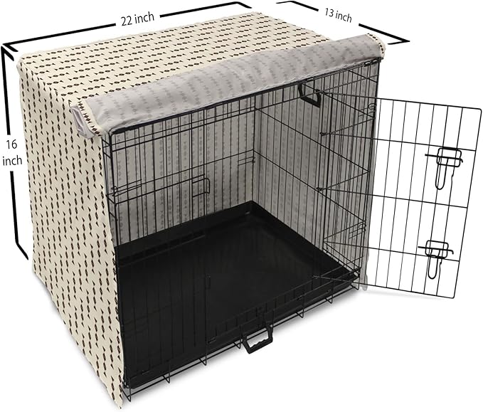 Lunarable Contemporary Brown Dog Crate Cover, Pattern of Repeating Triangular Simple Modern Concept, Easy to Use Pet Kennel Cover for Small Dogs Puppies Kittens, 22 Inch, Eggshell and Seal Brown