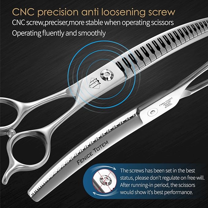 Professional Pet Grooming Scissors, Curved Chunker with Gradient Teeth, JP440C Steel, 80% Thinning Efficiency (7 inch)