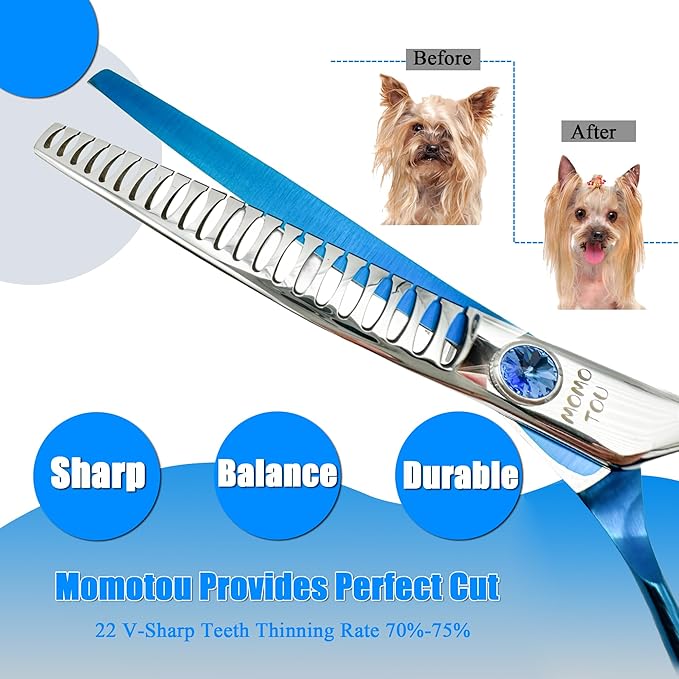 7'' Dog Grooming Scissors Set Straight Thinning Curved Chunker Shears 4pcs in 1 Set with Comb Dog Grooming Scissors Kit for Dogs and Cats
