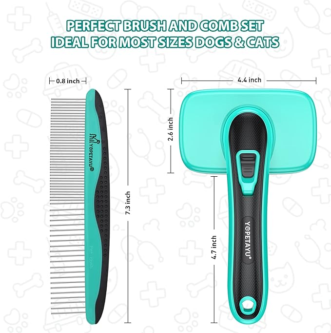 Dog Brush for Shedding, Self-Cleaning Slicker Brush, Short & Long Haired Pets, Removes Mats, Tangles, Loose Fur, Gentle on Skin, Ideal for Small, Medium, Large Dogs, Pet Comb, Aqua Green