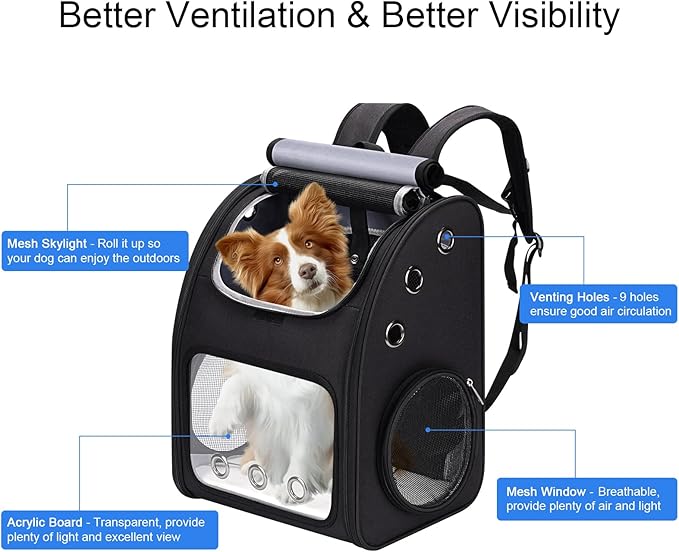 Expandable Pet Carrier Backpack for Cats, Dogs and Small Animals, Portable Pet Travel Carrier, Super Ventilated Design, Airline Approved, Ideal for Traveling/Hiking/Camping, Black, XL