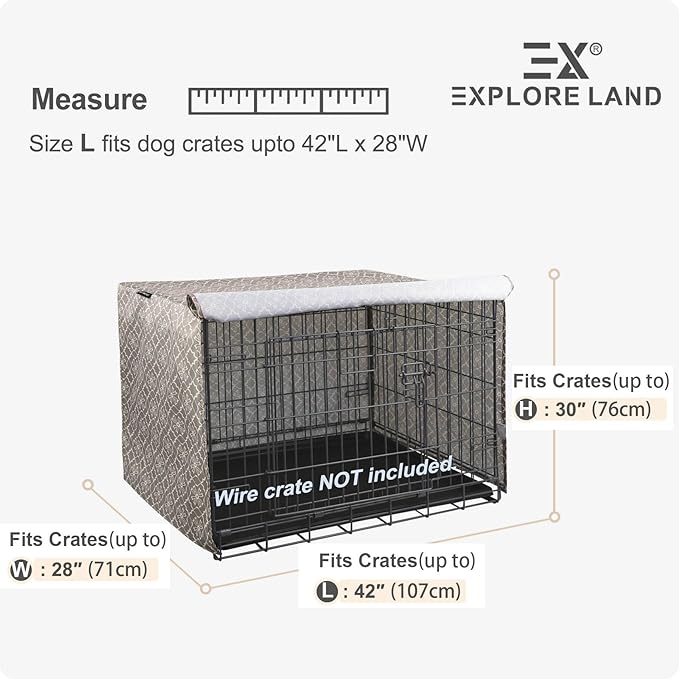 Explore Land Pattern Dog Crate Cover for 42 Inches Wire Cage, Heavy-Duty Polyester 1 2 3 Doors Standard Metal Pet Kennel Enclosure (Vintage Violet)