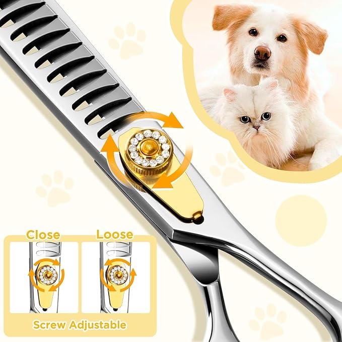 Gimars 8 Inch Sharp 26 Teeth Professional Dog Grooming Scissors Heavy Duty 440C Stainless Steel Ergonomic Pet Grooming Scissor for Dogs, Cats and Other Animals