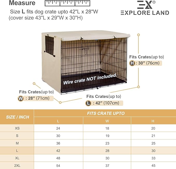 Explore Land 42 inches Dog Crate Cover Heavy Duty Polyester Pet Kennel Sunshade Universal Fit for Wire Cage (Light Tan)