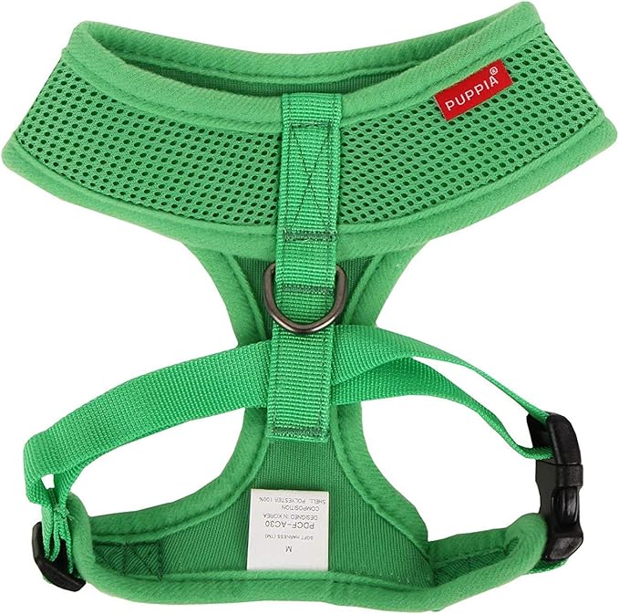 Puppia Soft Dog Harness No Choke Over-The-Head Triple Layered Breathable Mesh Adjustable Chest Belt and Quick-Release Buckle, Green, XX-Large