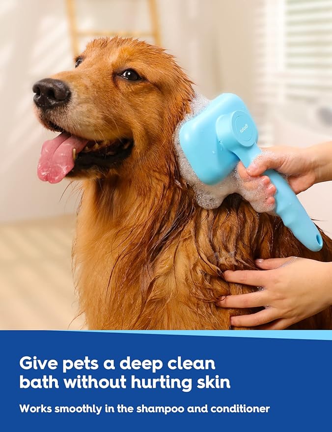 Pet Grooming Brush for Dogs and Cats, Versatile Bathing and Massaging Brush for Short and Long Hair Pets (Sky Blue)