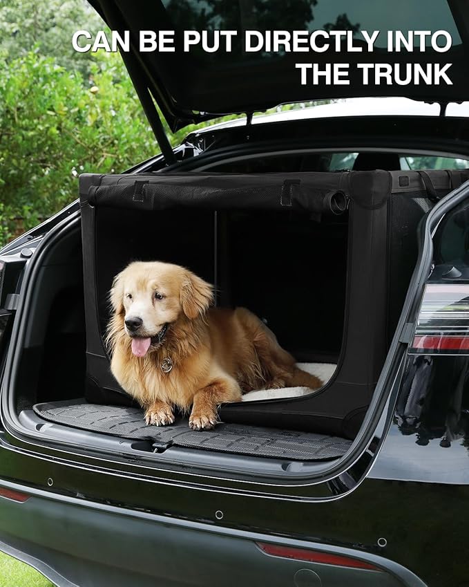 30 Inch Collapsible Travel Dog Crate for Medium Large Dogs, Portable Dog Crate 4-Door Foldable Soft Kennel with Chew-Proof Mesh Windows for Indoor & Outdoor Travel,with Storage Bag,Black