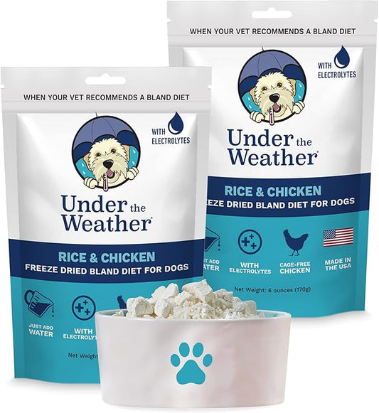Under the Weather Bland Diet for Dogs | Easy to Digest for Sick Dogs | Always Be Ready | Contains Electrolytes - All Natural Freeze Dried 100% Human Grade Meats | 2 Pack - Chicken, Rice - 6oz