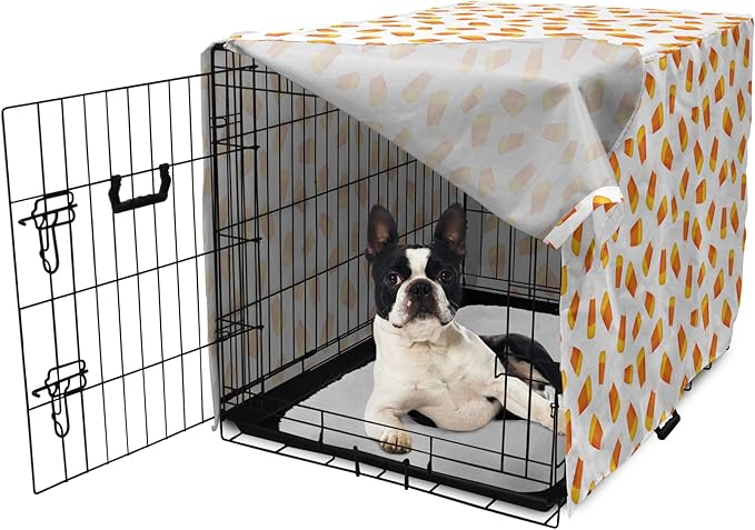 Lunarable Candy Corn Dog Crate Cover, Continuing Halloween Themed Dessert on a Plain Background, Easy to Use Pet Kennel Cover for Small Dogs Puppies Kittens, 22 Inch, Orange Earth Yellow