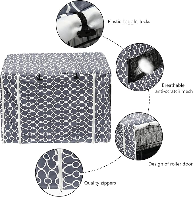 Pethiy Dog Crate Cover Durable Polyester Pet Kennel Cover Universal Fit for Wire Dog Crate - Fits Most 36 inch Dog Crates - Cover only-Gray-36
