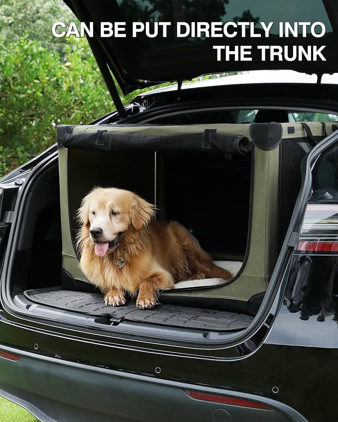 30 Inch Collapsible Travel Dog Crate for Medium Large Dogs, Portable Dog Crate 4-Door Foldable Soft Kennel with Chew-Proof Mesh Windows for Indoor & Outdoor Travel,with Storage Bag,Green