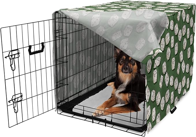 Lunarable Casino Dog Crate Cover, Cartoon Style Dices Pattern on Green Background Chance Game Lucky Jackpot, Easy to Use Pet Kennel Cover for Medium Large Dogs, 36 Inch, Green Cream Black